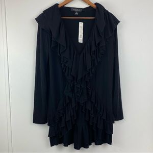 August Silk size Medium Women's Black Ruffle Long Sleeve Cardigan